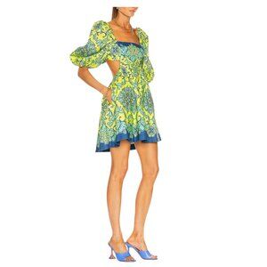 $895 Zimmermann Nina Cut Out Mini Dress in Lime Print. Size S